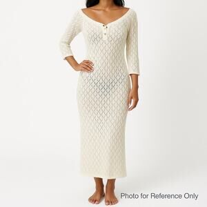 Vintage Women's Cream Crochet Knit Swimwear Sheer Maxi Cover Up Dress Size S